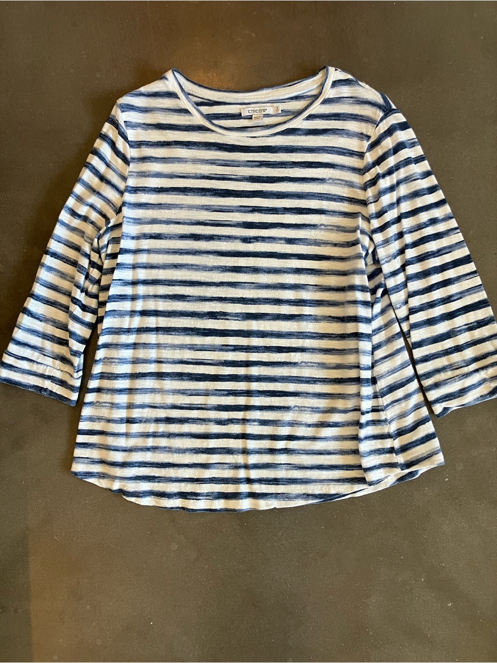Chico's Blue and White Striped Long Sleeve Tee
